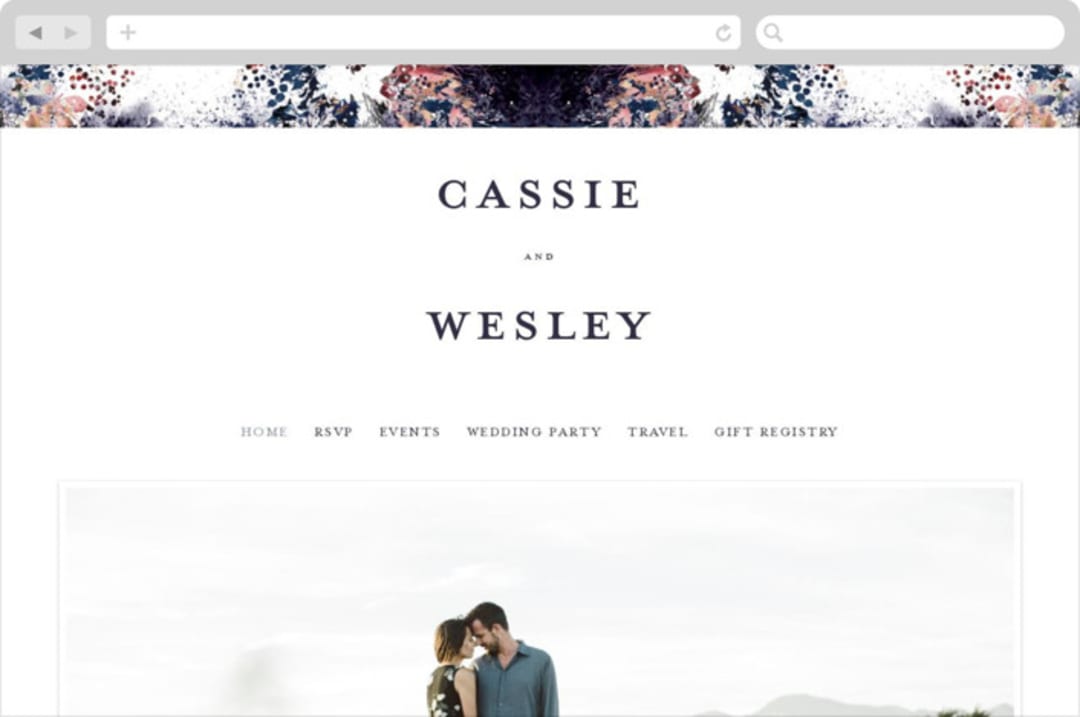 "Floral Cascade" - Wedding Website in Navy by Phrosné Barwood - Desktop Design