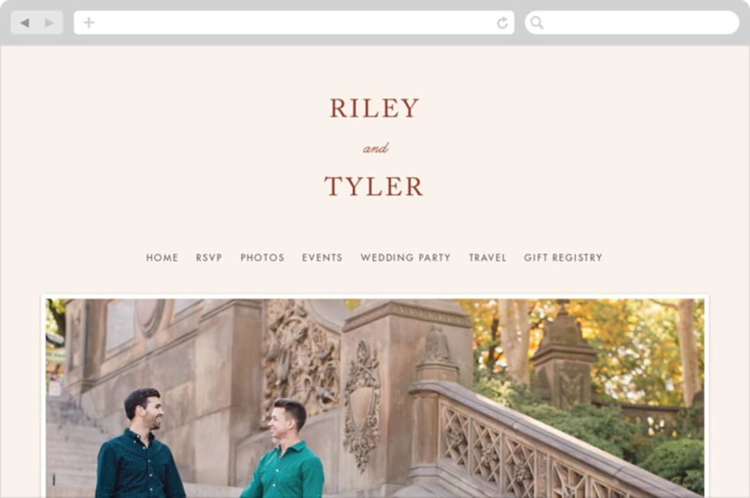 "Leaf Print" - Wedding Website in Rust by Katharine Watson - Desktop Design