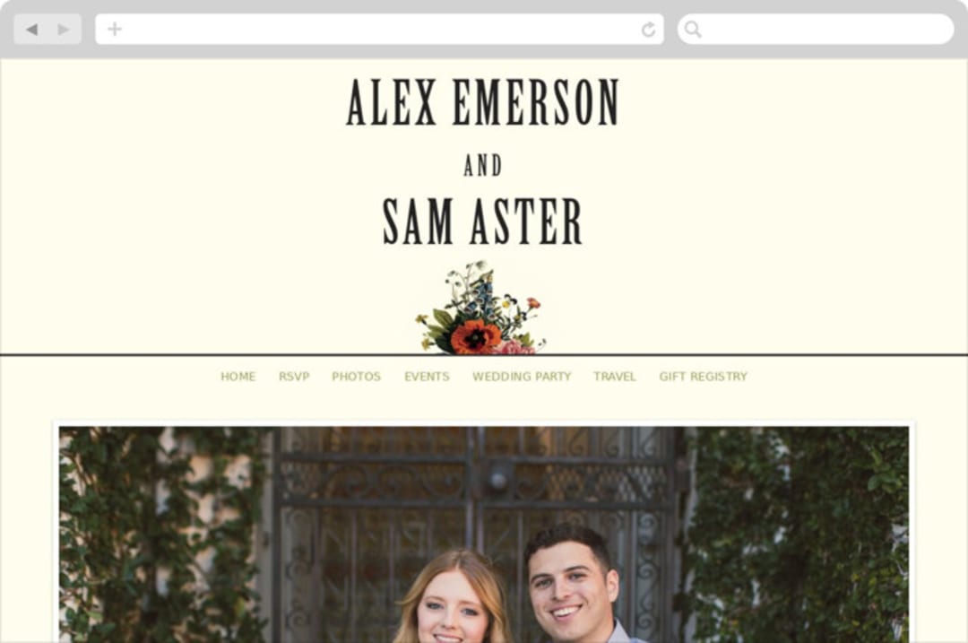 "Vintage Garden Invite" - Wedding Website in Vintage Beige by Alisa Wismer - Desktop Design