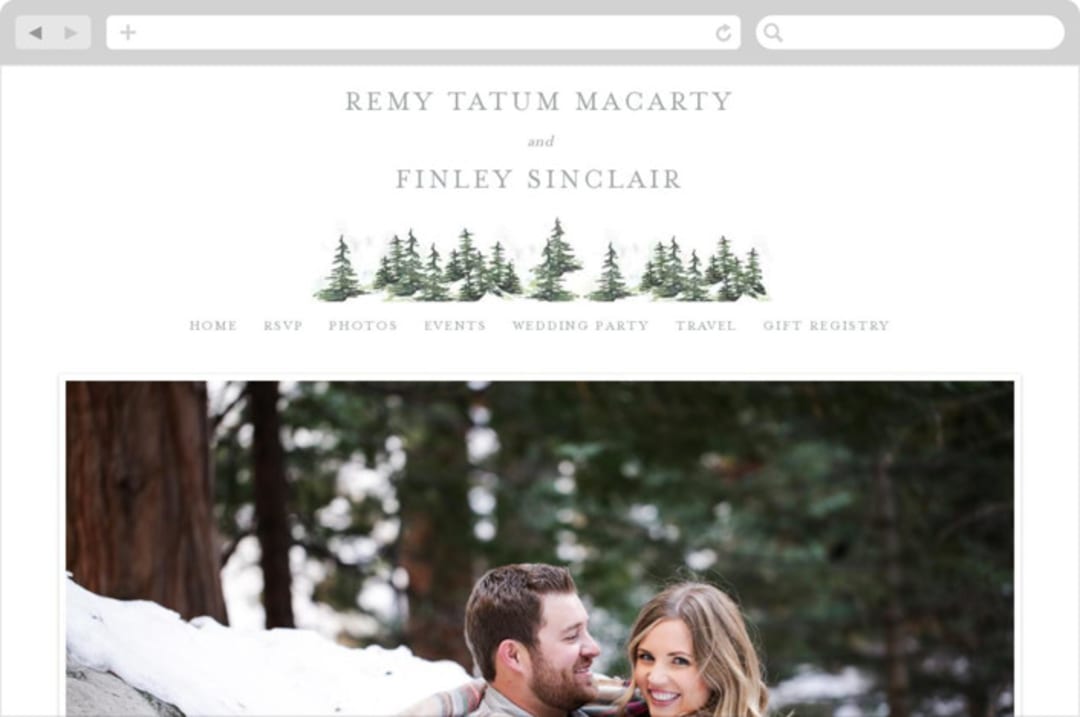 "On the Slopes" - Wedding Website in Fog by Mere Paper - Desktop Design
