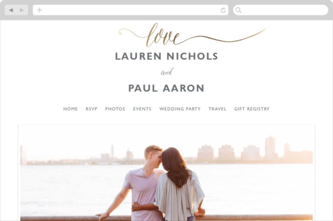 "A Sparkly Love" - Wedding Website in Gold by Erin Deegan - Desktop Design