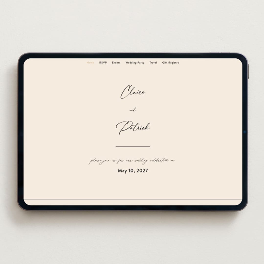 "Script and Monogram" - Wedding Website in Sand by Carolyn MacLaren - Desktop Design