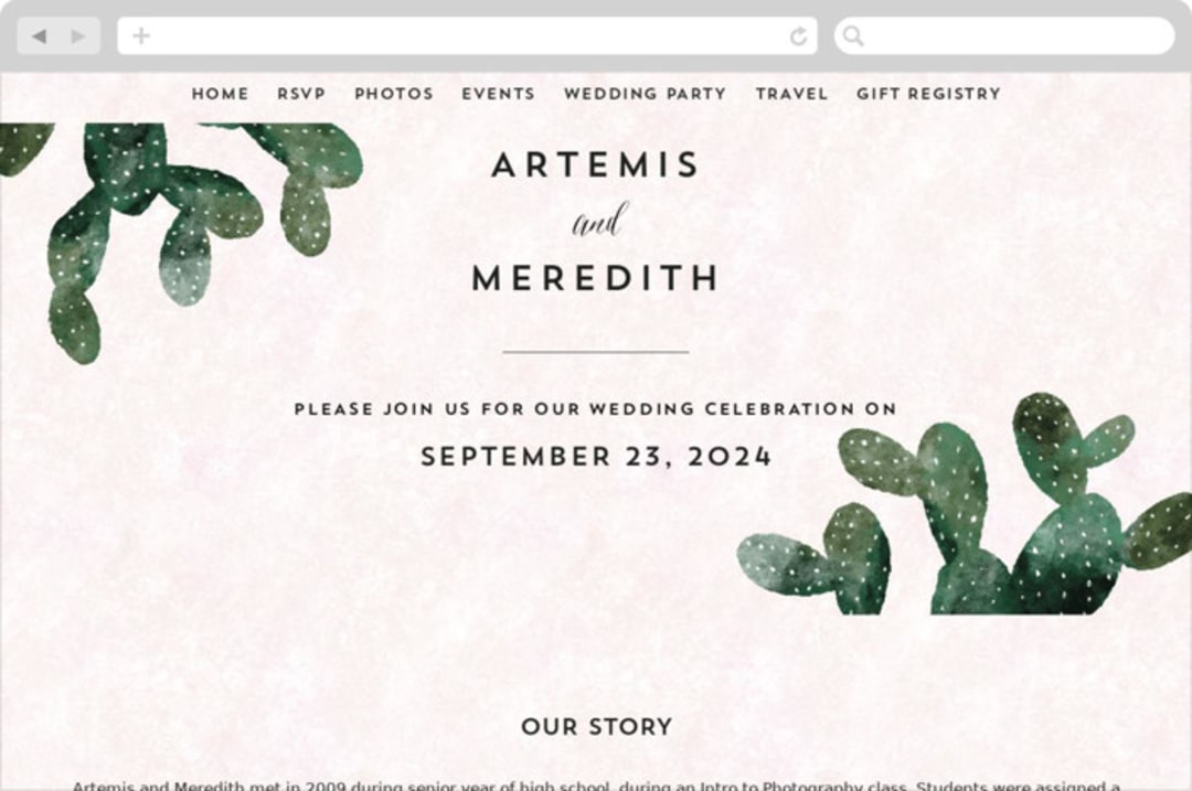 "Cacti" - Wedding Website in Rose Crystal by Cass Loh - Desktop Design