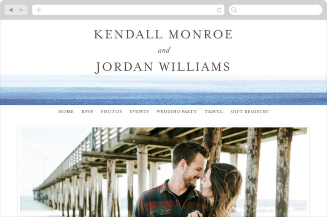 "Watercolour Stripe" - Wedding Website in Azure by Bethan - Desktop Design
