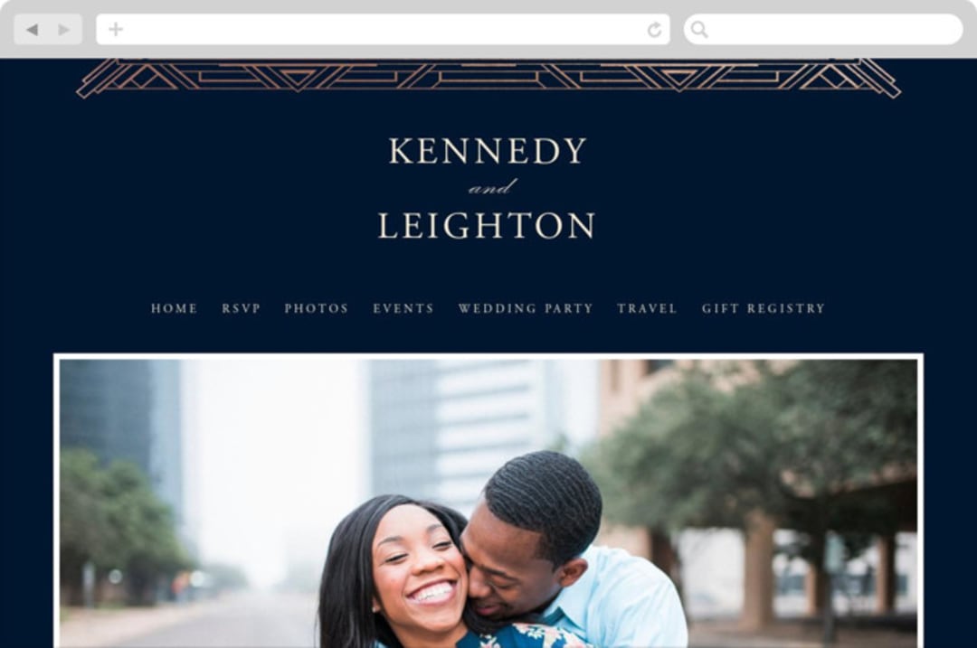 "Opulent Border" - Wedding Website in Navy by Hooray Creative - Desktop Design