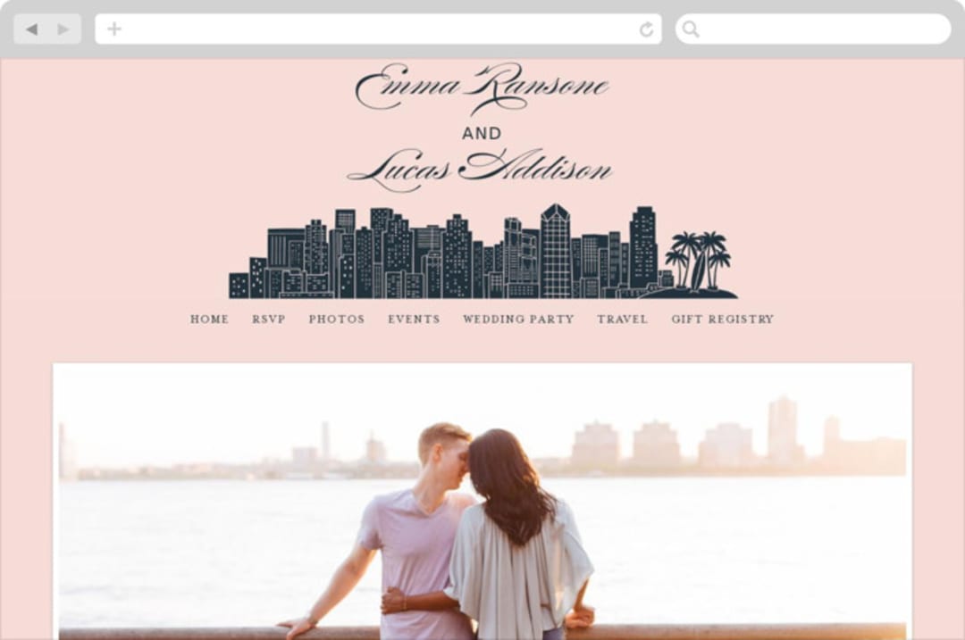 "Big City - San Diego" - Wedding Website in Blush by Hooray Creative - Desktop Design