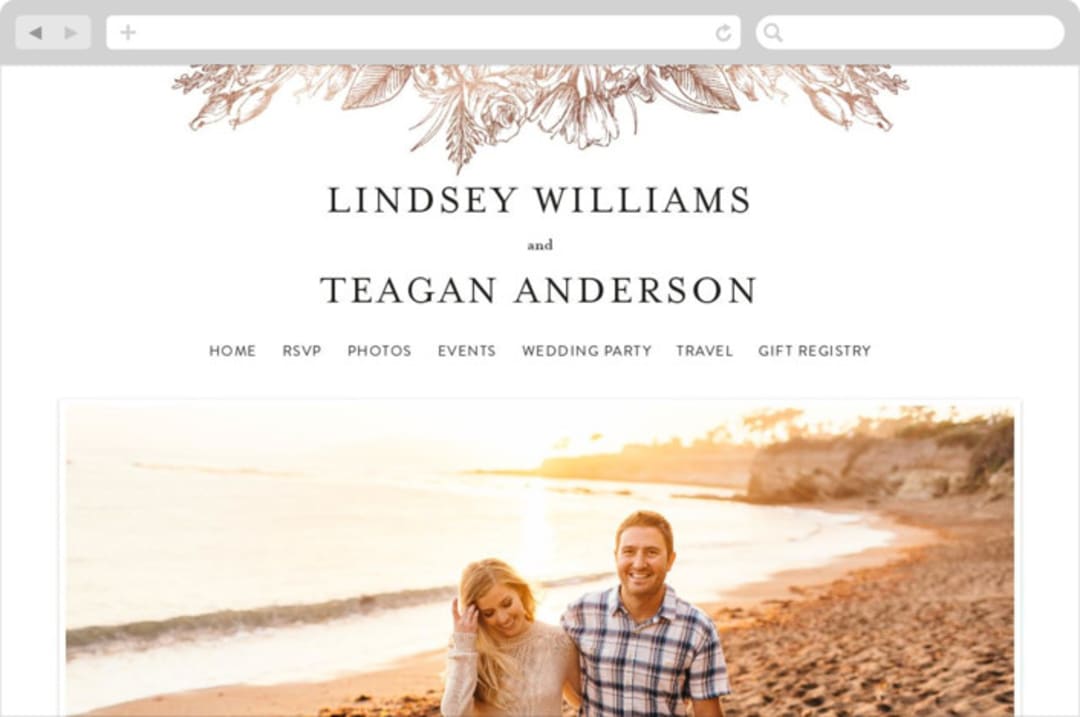 "Sketched Bouquet" - Wedding Website in Petal by Phrosné Barwood - Desktop Design