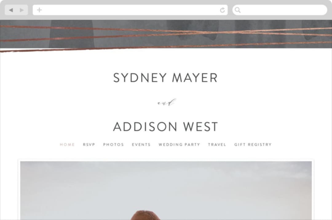 "Geo Chic" - Wedding Website in Charcoal by Hooray Creative - Desktop Design