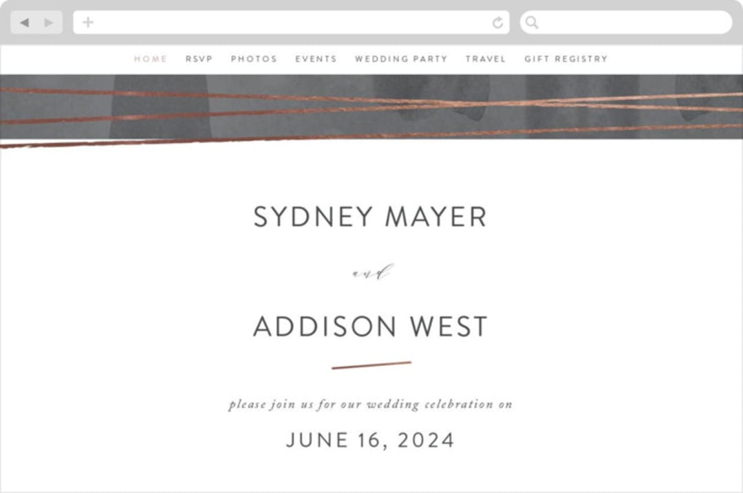 "Geo Chic" - Wedding Website in Charcoal by Hooray Creative - Desktop Design