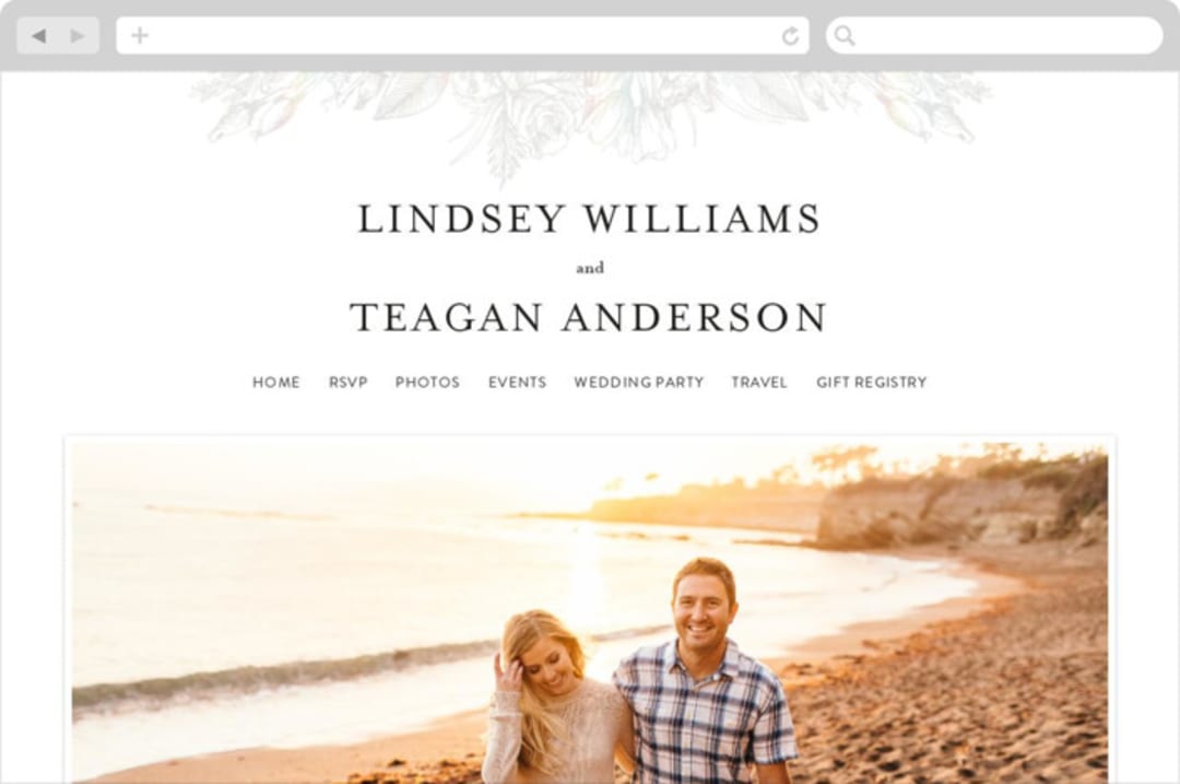 "Sketched Bouquet" - Wedding Website in Ivory by Phrosné Barwood - Desktop Design