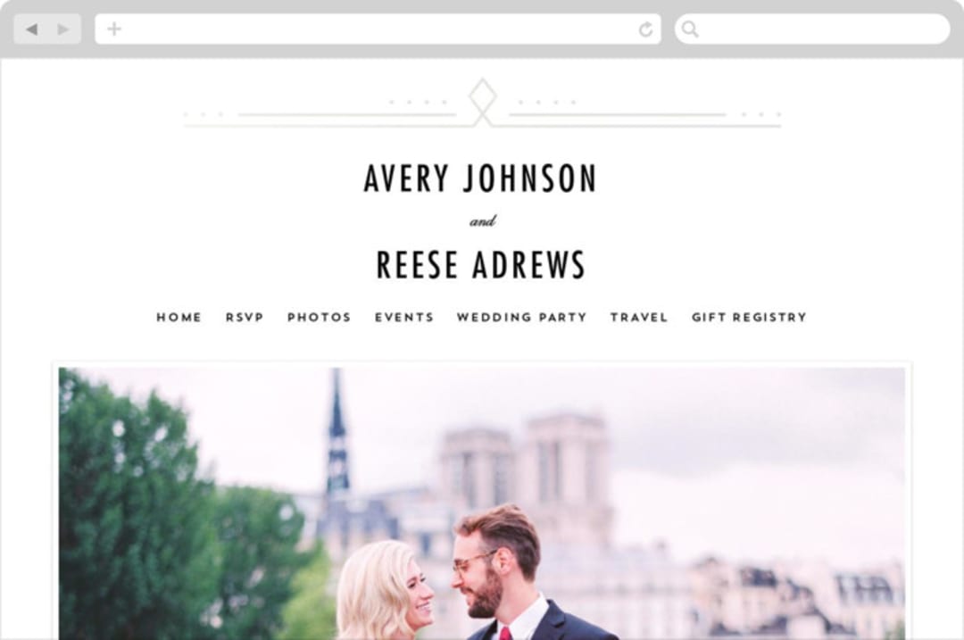 "Framed Deco Elegance" - Wedding Website in Classic White by Kelly Schmidt - Desktop Design