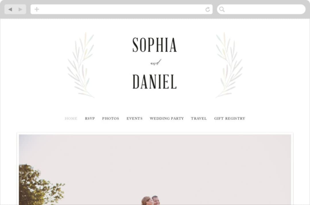 "Gilded Leaves" - Wedding Website in Classic White by Kelly Schmidt - Desktop Design