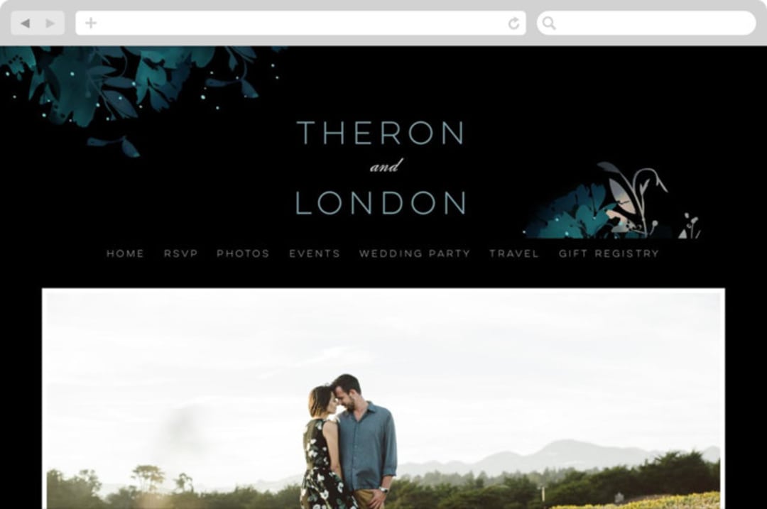 "Midnight Garden" - Wedding Website in Midnight by Lori Wemple - Desktop Design
