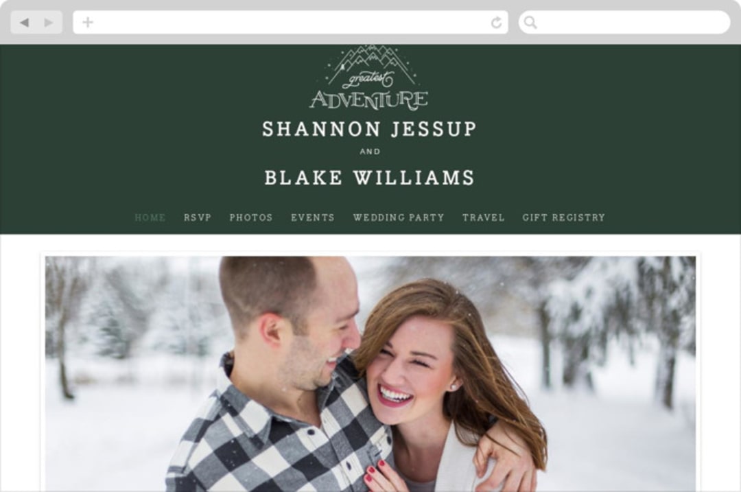 "Adventurous" - Wedding Website in Pine by Sarah Brown - Desktop Design