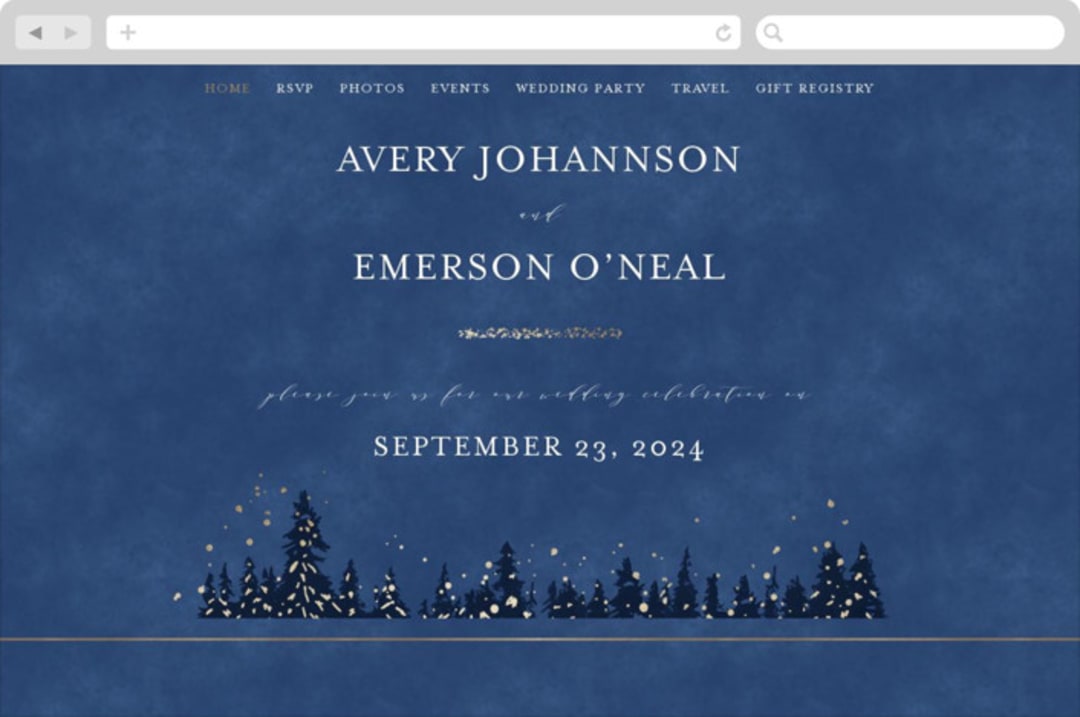 "Aspen" - Wedding Website in Midnight by Kristie Kern - Desktop Design