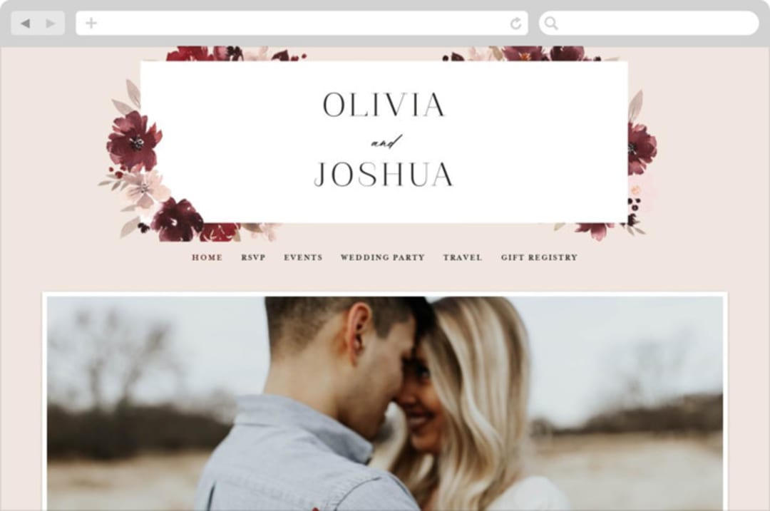 "Emyn" - Wedding Website in Burgundy by Itsy Belle Studio - Desktop Design