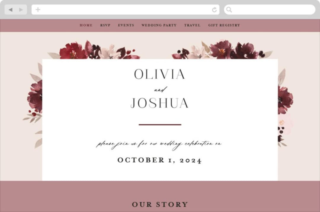 "Emyn" - Wedding Website in Burgundy by Itsy Belle Studio - Desktop Design