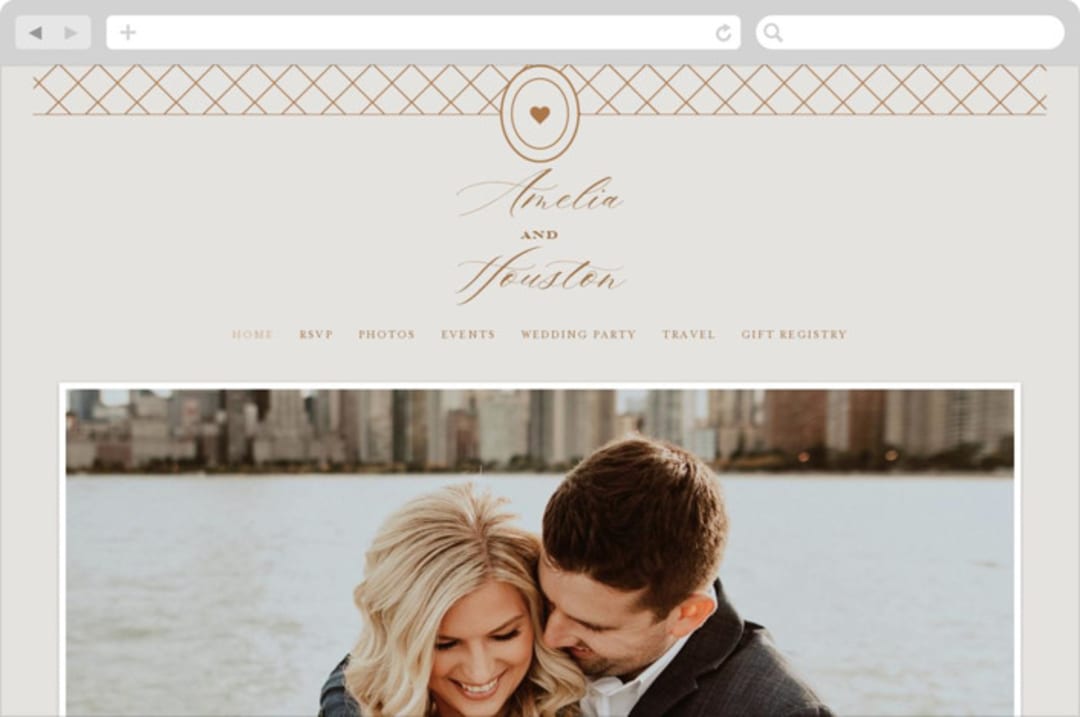 "Date Stamp" - Wedding Website in Wool by Jill Means - Desktop Design