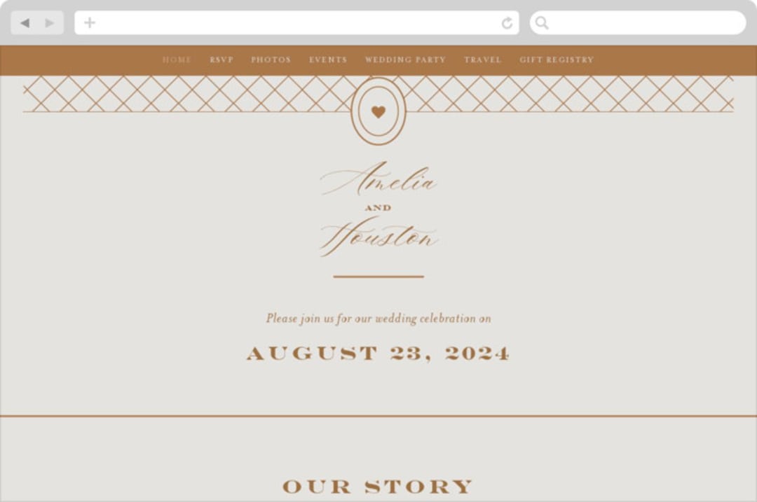 "Date Stamp" - Wedding Website in Wool by Jill Means - Desktop Design