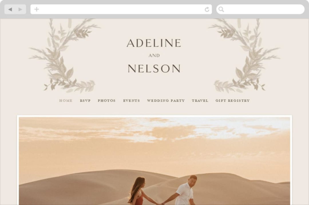 "Preserved Fall Botanicals" - Wedding Website in Linen by Erin Deegan - Desktop Design
