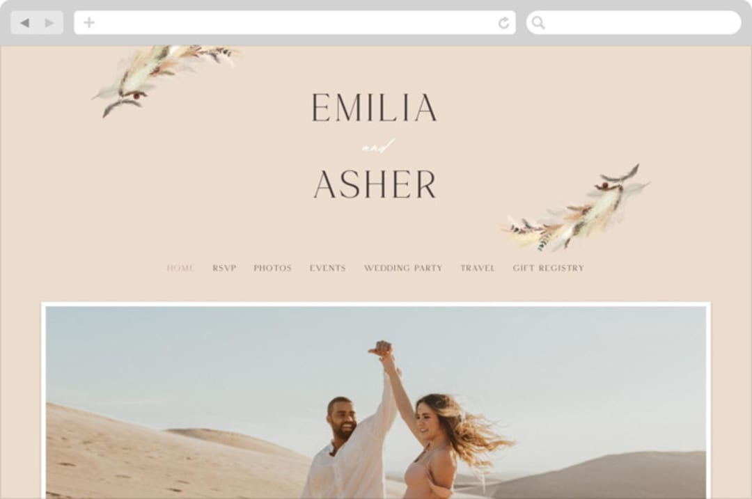 "Bohemian Pampas" - Wedding Website in Sand by Kaydi Bishop - Desktop Design