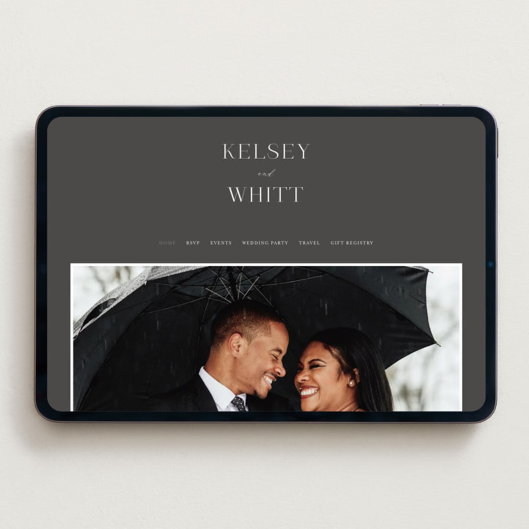 "Over Monogram" - Wedding Website in Stormy by Jessica Williams - Desktop Design