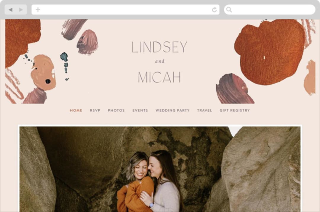 "Painted Sands" - Wedding Website in Terracotta by Chelsea Petaja - Desktop Design