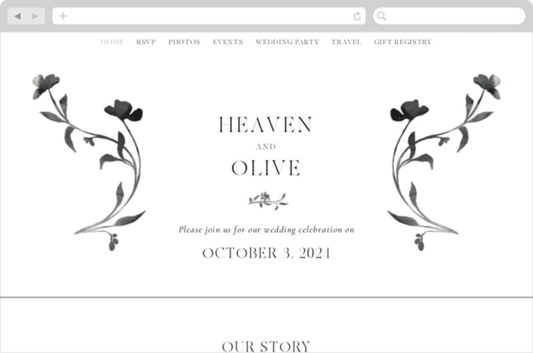 "Floral Union" - Wedding Website in Black Sugar by Pati Cascino - Desktop Design
