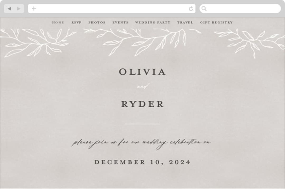 "Abundant Wreath" - Wedding Website in Fog by Pixel and Hank - Desktop Design