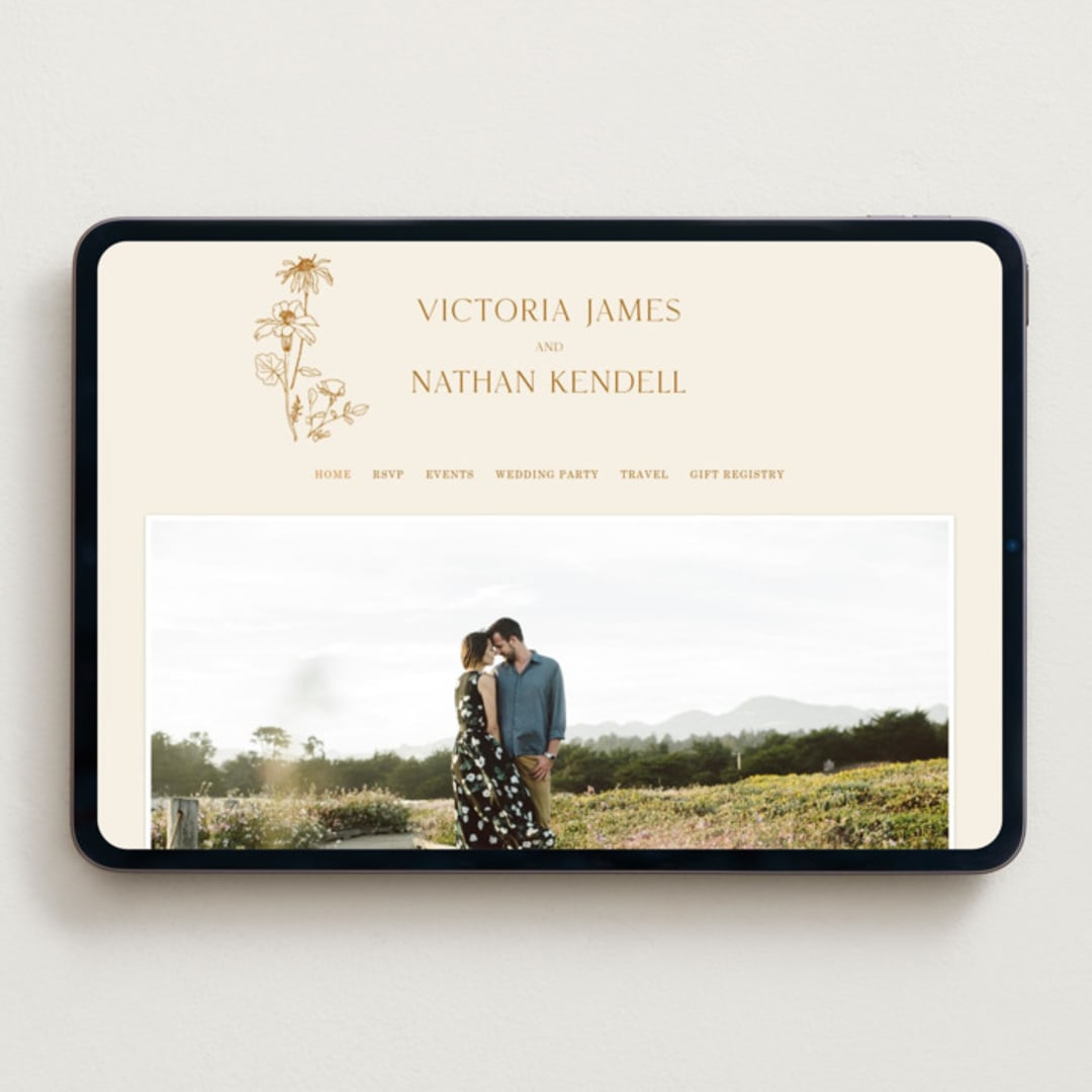 "Floral Type Arch" - Wedding Website in Cream by Baumbirdy - Desktop Design