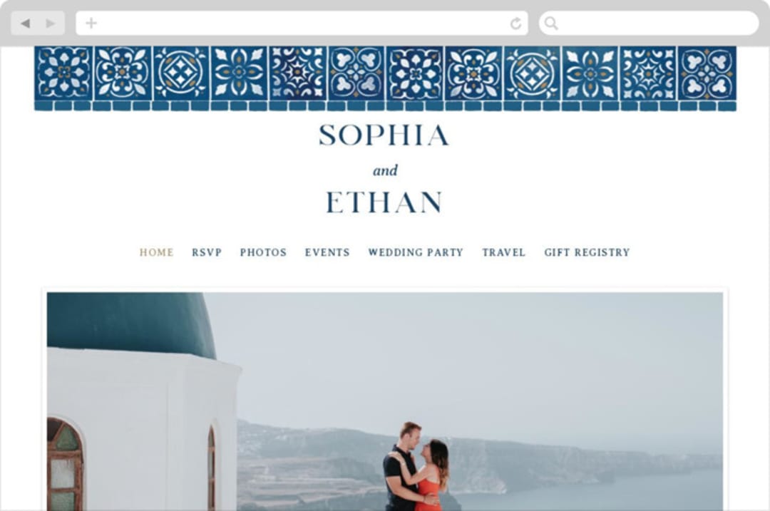 "Mediterranean Tiles" - Wedding Website in Ocean by GeekInk Design - Desktop Design