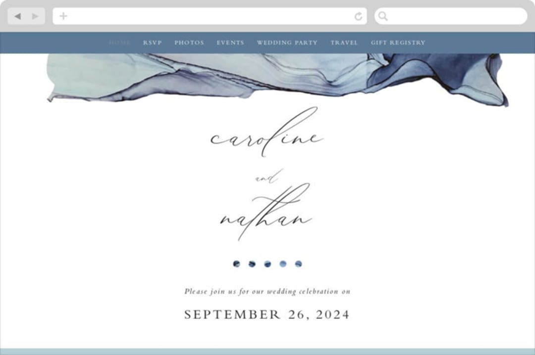 "Slate" - Wedding Website in Blue Jasper by Erin Deegan - Desktop Design
