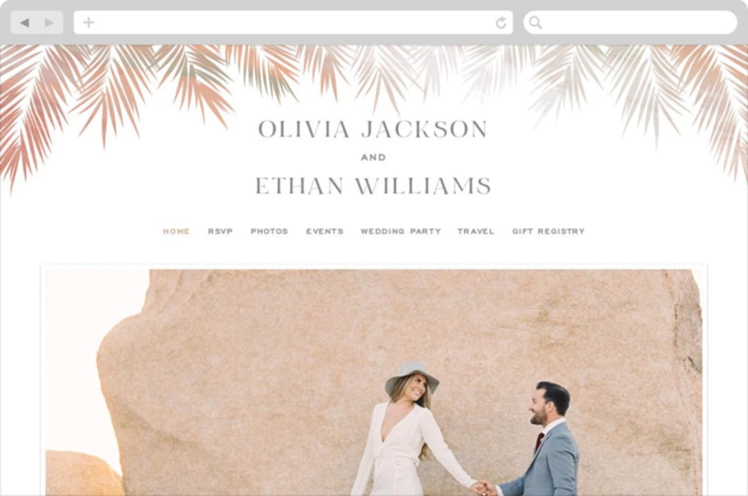 "Painted Leaves" - Wedding Website in Coconut by Owl and Toad - Desktop Design