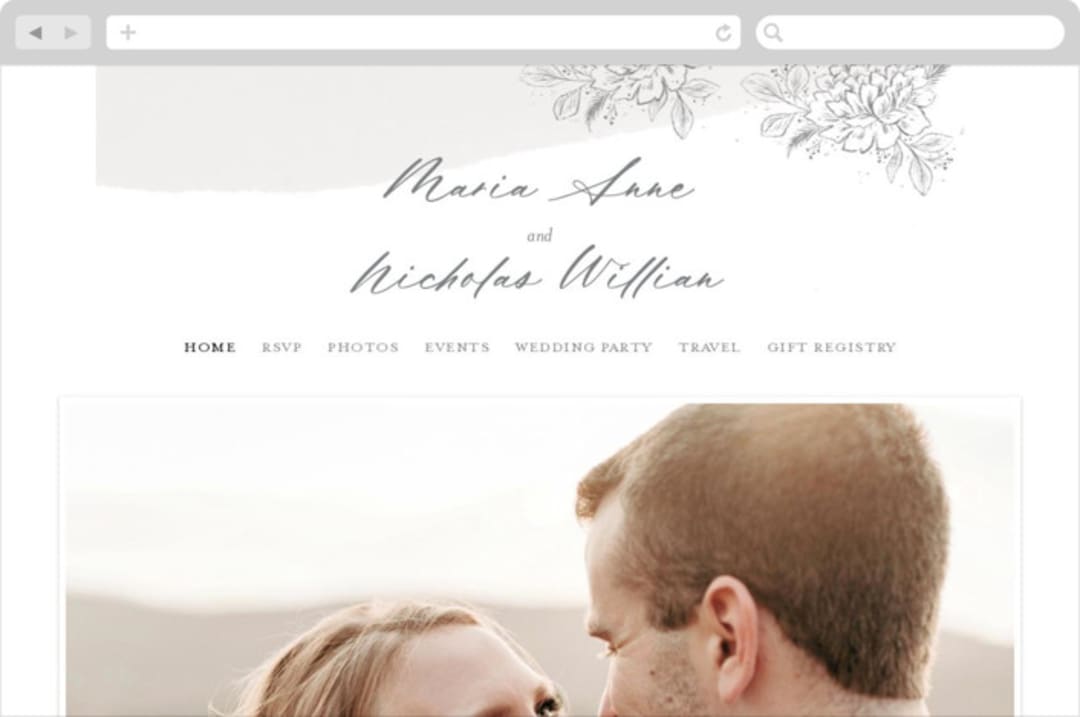 "Loving" - Wedding Website in Cloudy by Paper Raven Co. - Desktop Design