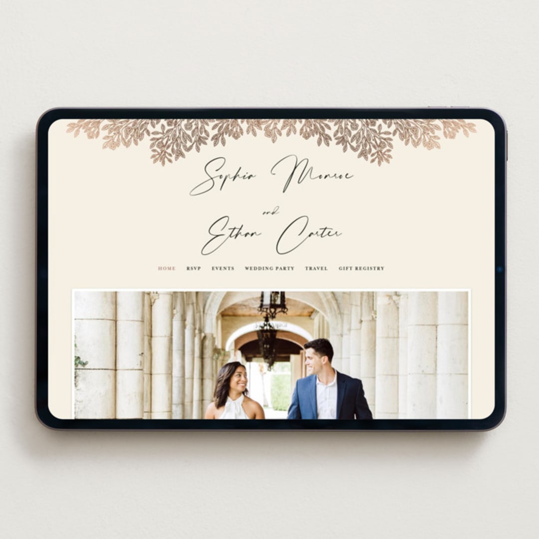 "Heirloom Branches" - Wedding Website in Cream by GeekInk Design - Desktop Design
