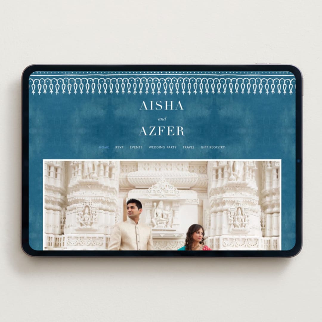 "Kantha Quilt" - Wedding Website in Indigo by Nazia Hyder - Desktop Design