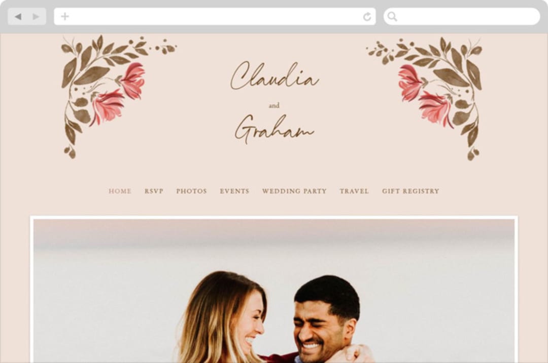 "Painterly Florals" - Wedding Website in Scarlet by Vivian Yiwing - Desktop Design