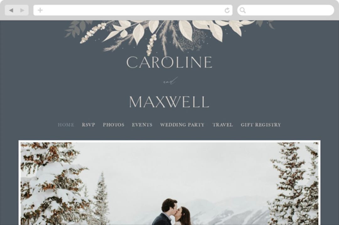 "Winter White Botanicals" - Wedding Website in Slate by Erin Deegan - Desktop Design
