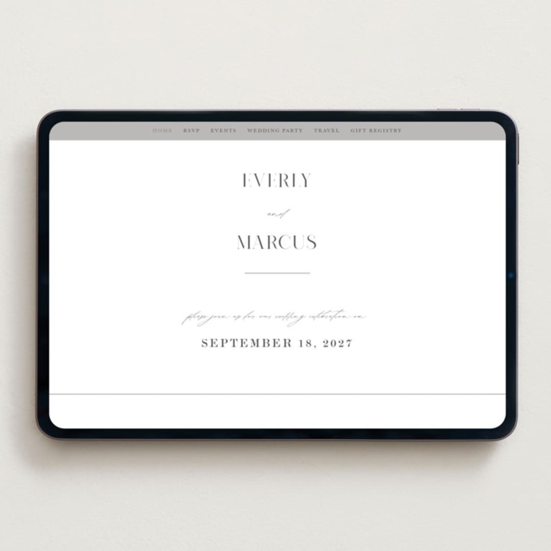 "Everly" - Wedding Website in Snow by Hooray Creative - Desktop Design