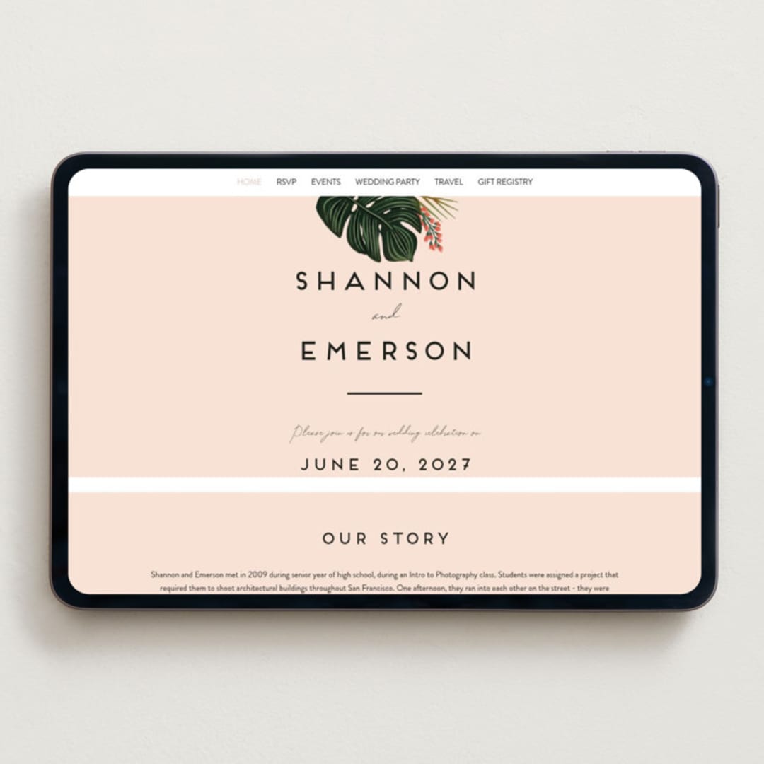 "Tropical Oasis" - Wedding Website in Coral by Joanna Griffin - Desktop Design