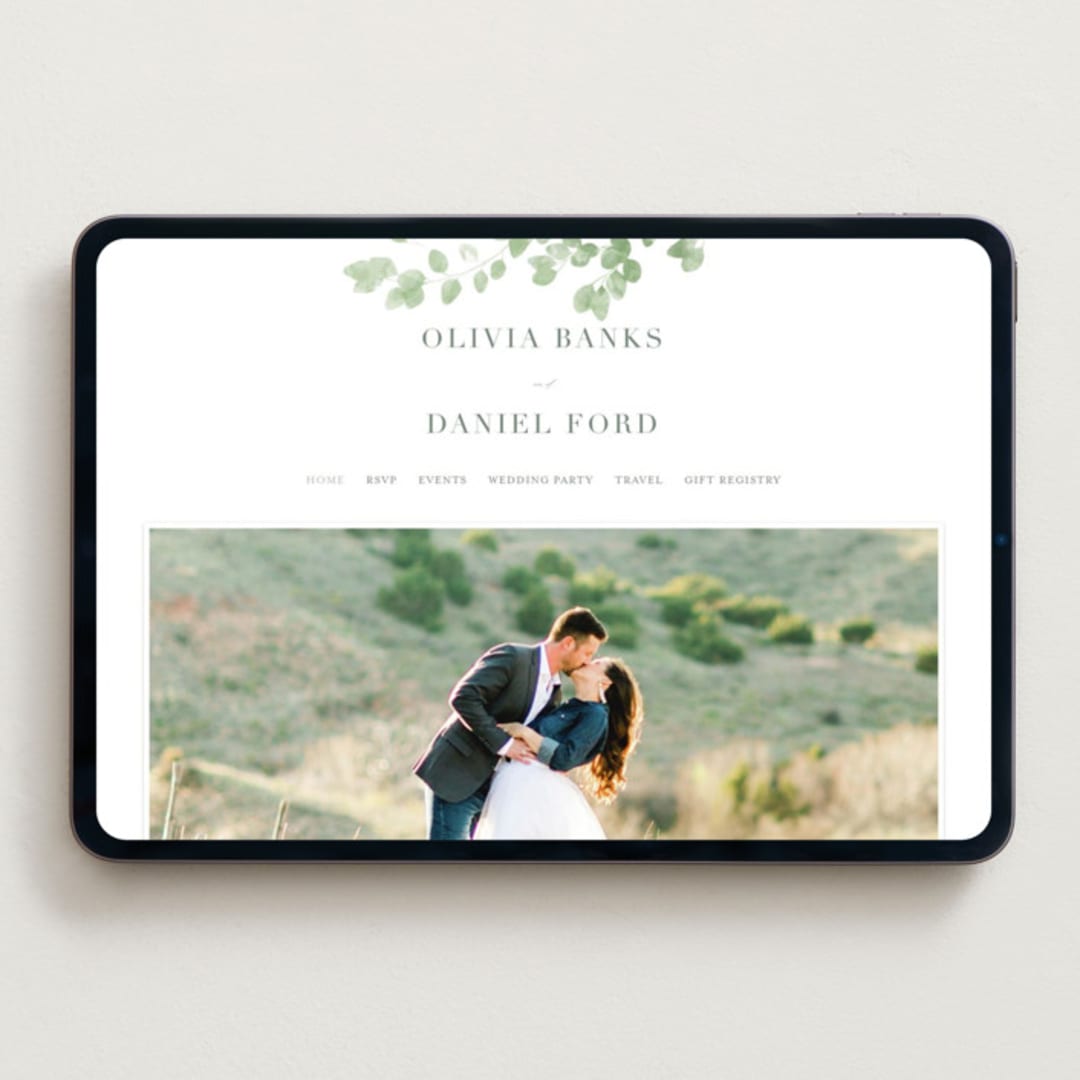 "Vining" - Wedding Website in Eucalyptus by Kristie Kern - Desktop Design