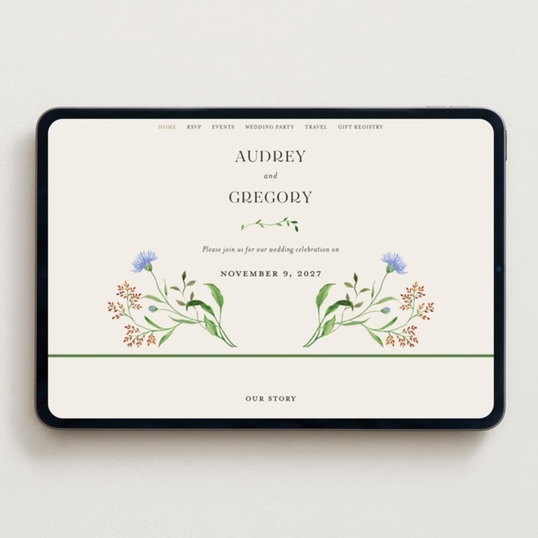 "Wild meadow" - Wedding Website in Elder Flower by Sarah Knight - Desktop Design