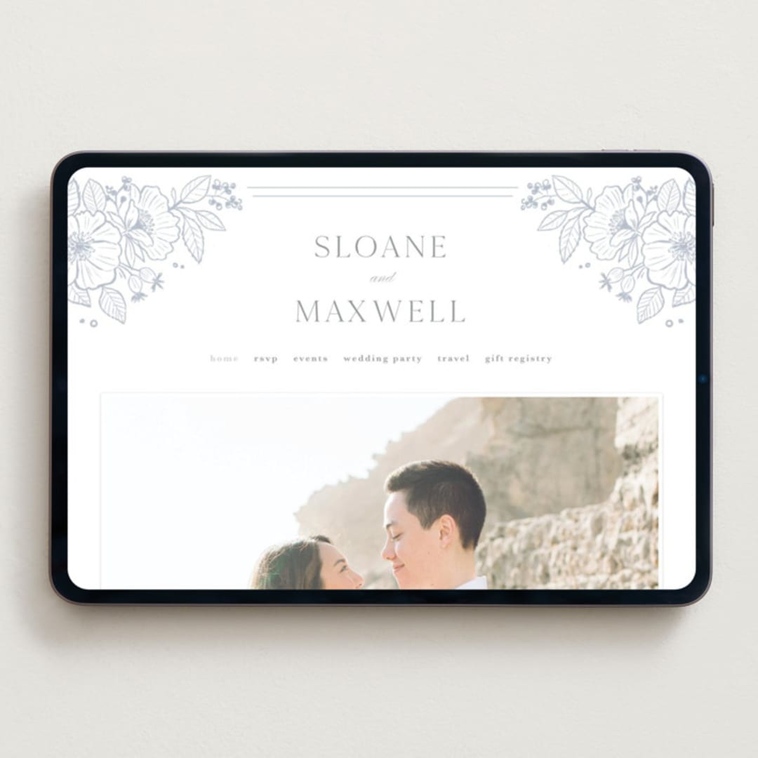 "Wild Roses" - Wedding Website in Powder Blue by Kristen Smith - Desktop Design