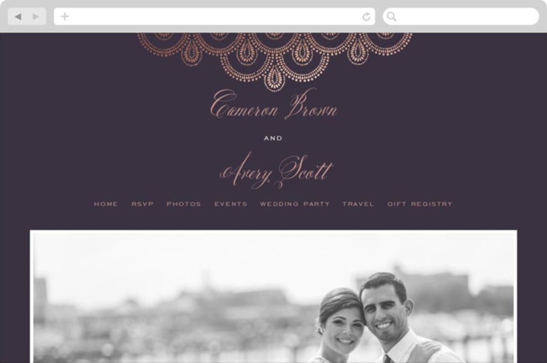 "Captivating" - Wedding Website in Plum by Design Lotus - Desktop Design