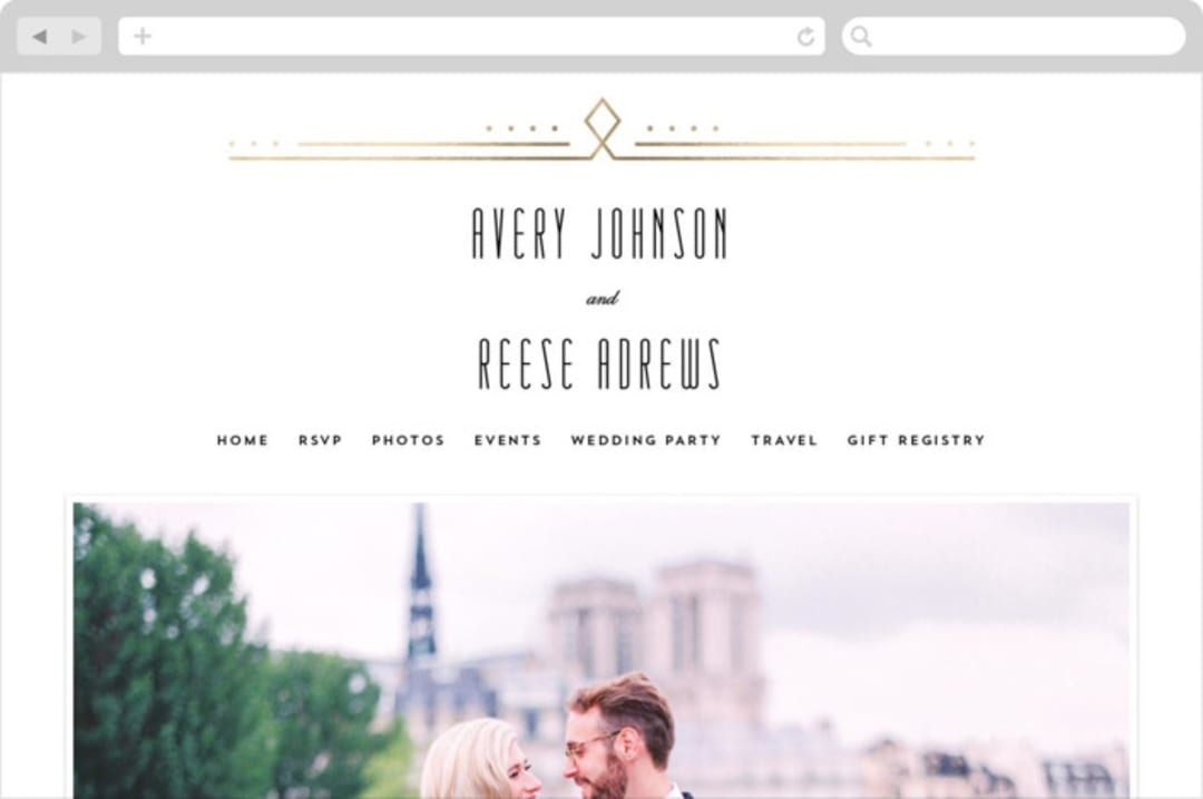 "Framed Deco Elegance" - Wedding Website in Classic White by Kelly Schmidt - Desktop Design