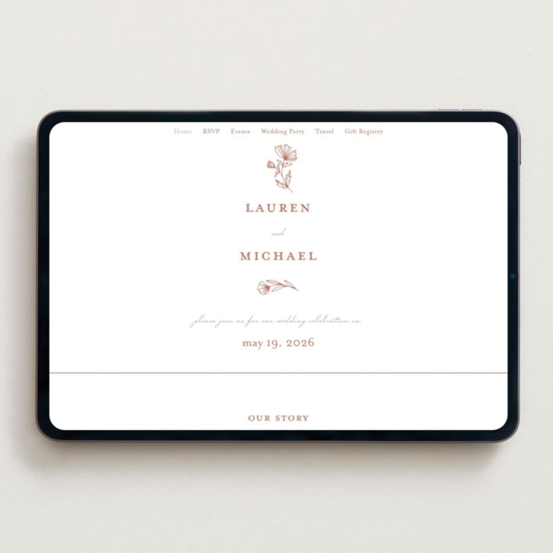 "Pressed Botanicals" - Wedding Website in Dusty Rose by Heather Cairl - Desktop Design