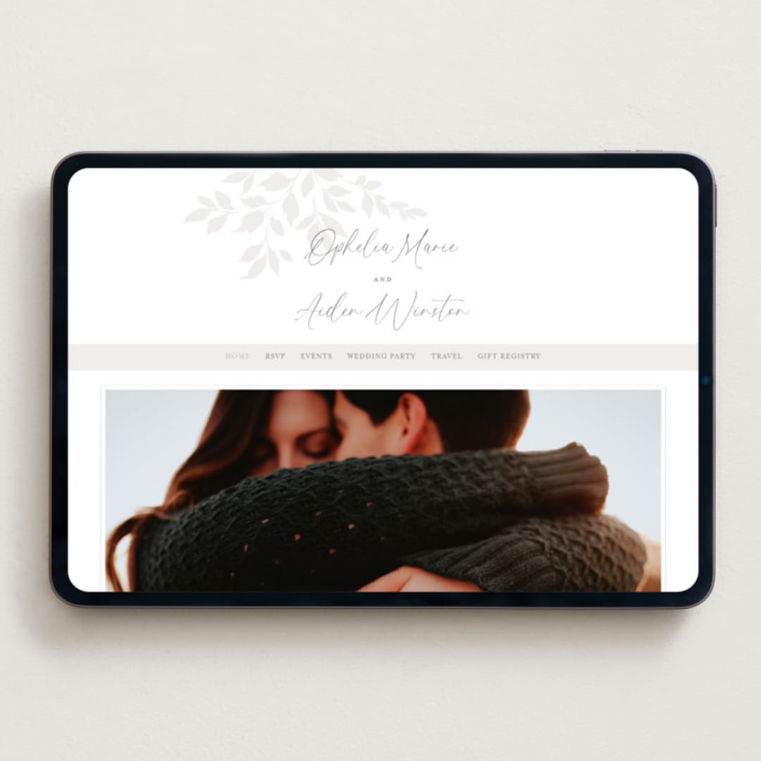 "Vine" - Wedding Website in Warm Grey by Wildfield Paper Co - Desktop Design