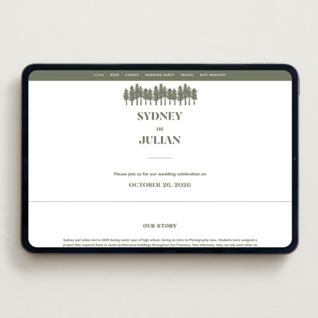 "Sequoia" - Wedding Website in Moss by Robert and Stella - Desktop Design