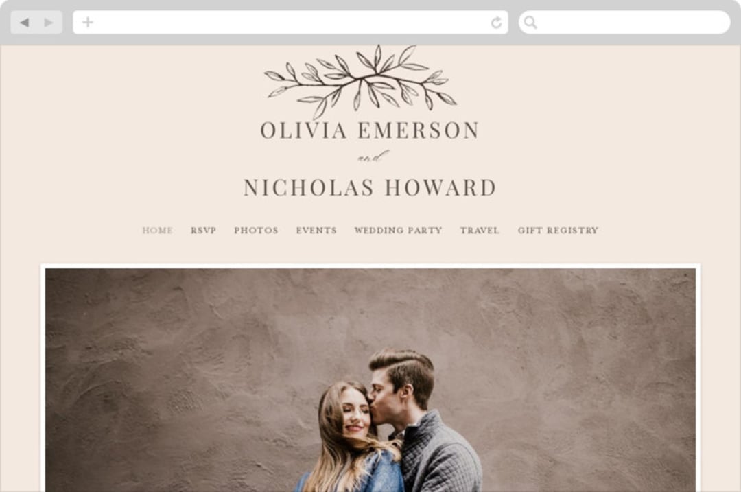 "Leafy Branch" - Wedding Website in Latte by Katherine Moynagh - Desktop Design