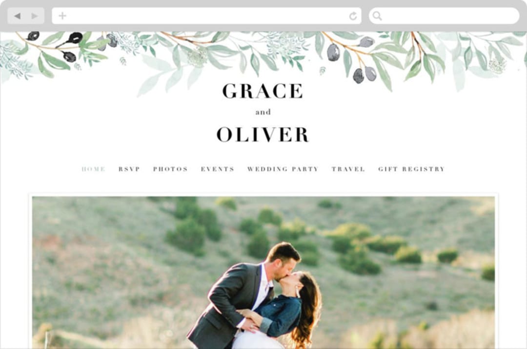 "Olivier" - Wedding Website in Olive by Bonjour Paper - Desktop Design